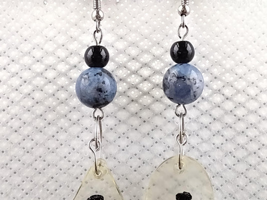 Long resin-encased bone earrings