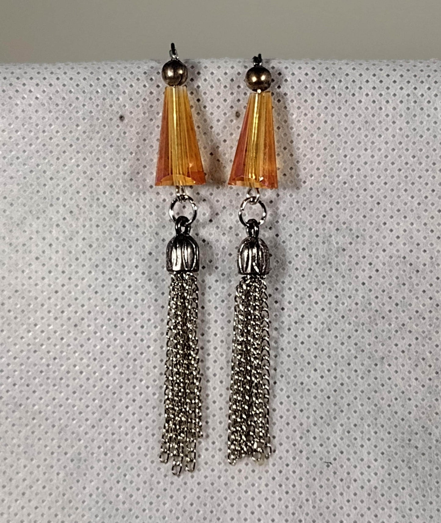 Orange glass cone earrings with chain tassel