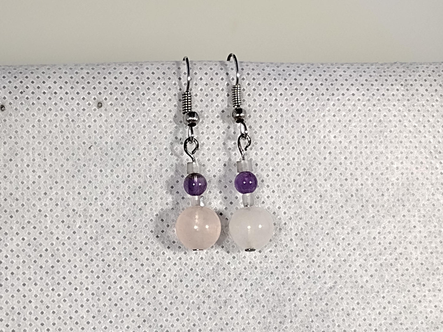 Rose quartz and amethyst dangle earrings