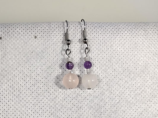 Rose quartz and amethyst dangle earrings