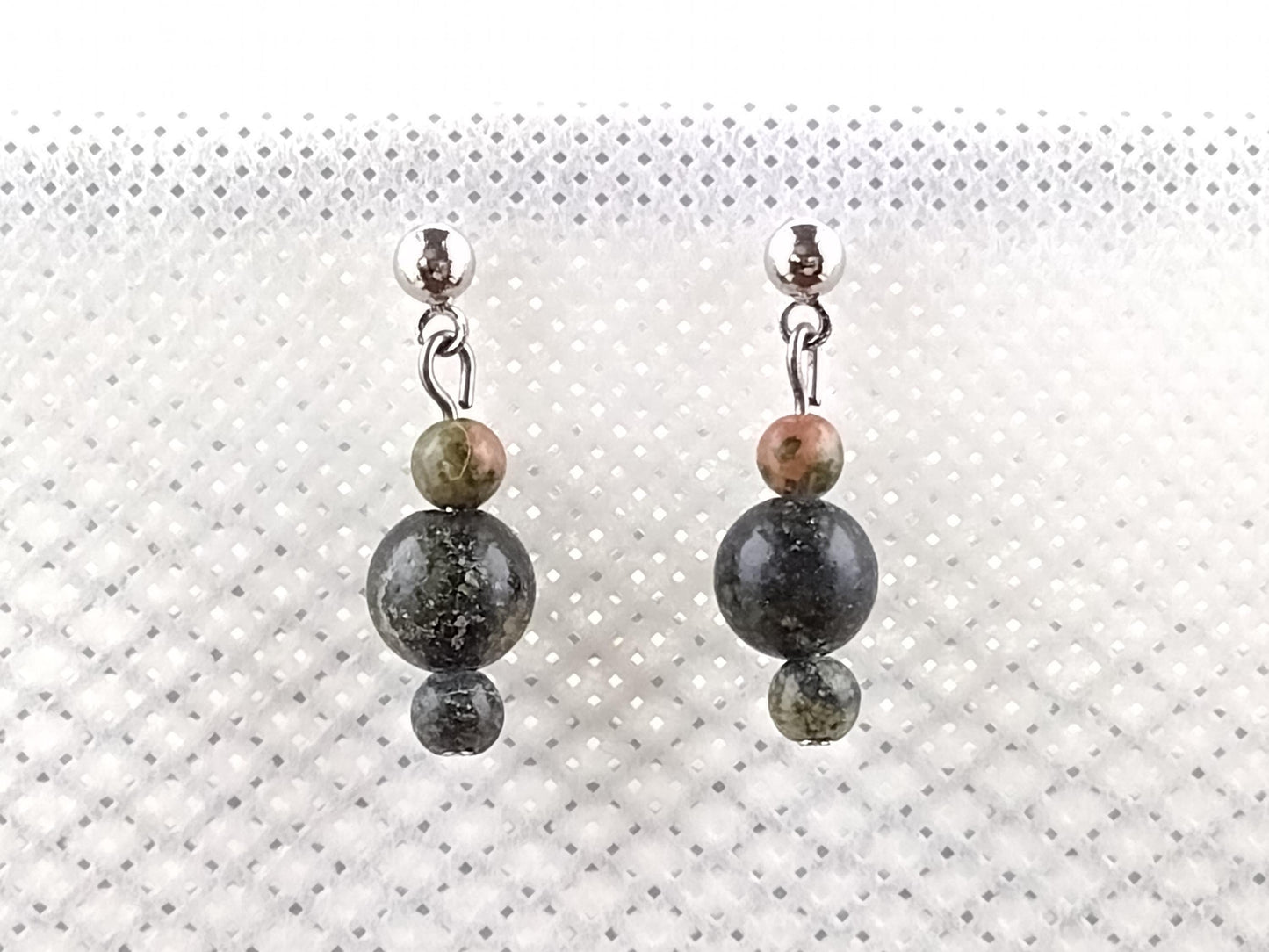 Dangle earrings with unakite and Russian jade stones