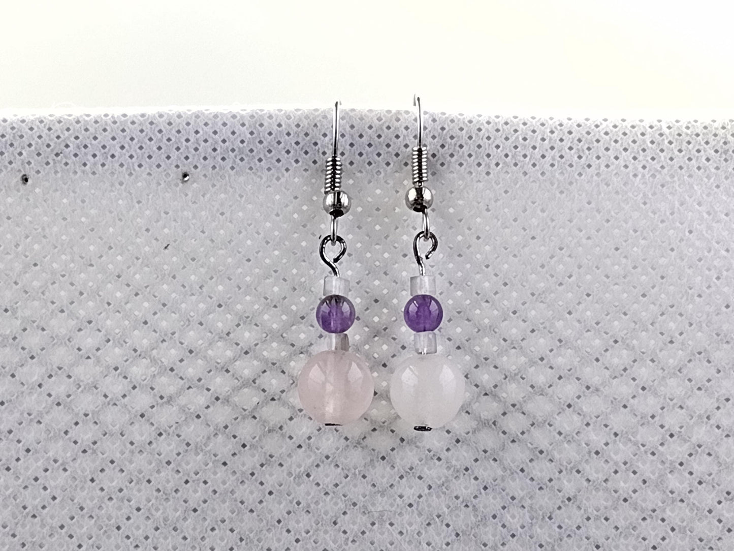 Rose quartz and amethyst dangle earrings