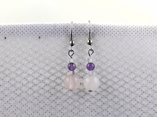 Rose quartz and amethyst dangle earrings