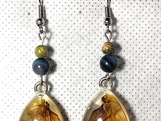 Long butterfly wing resin earrings