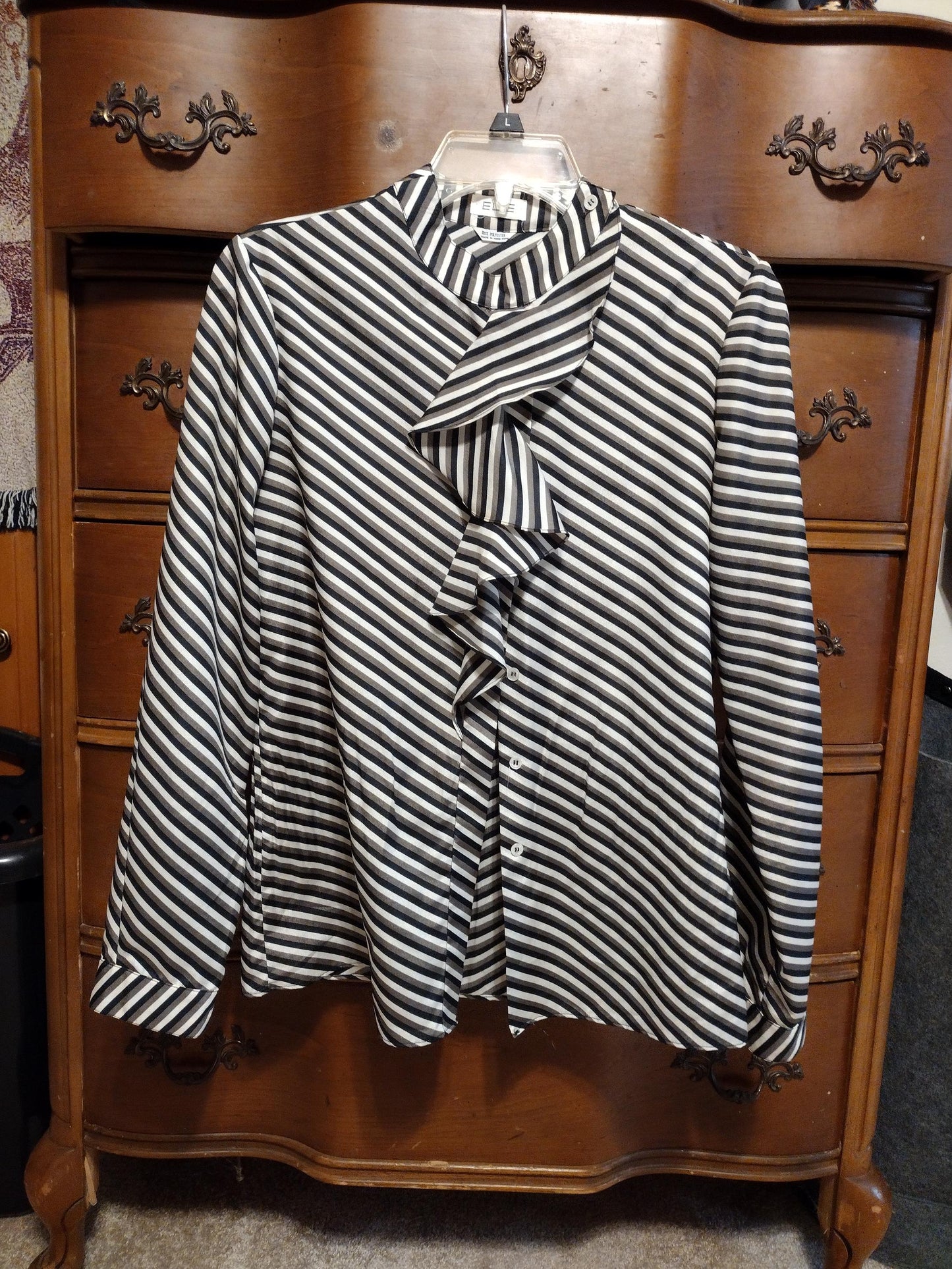 Vintage striped long sleeve blouse with cravat/ruffle