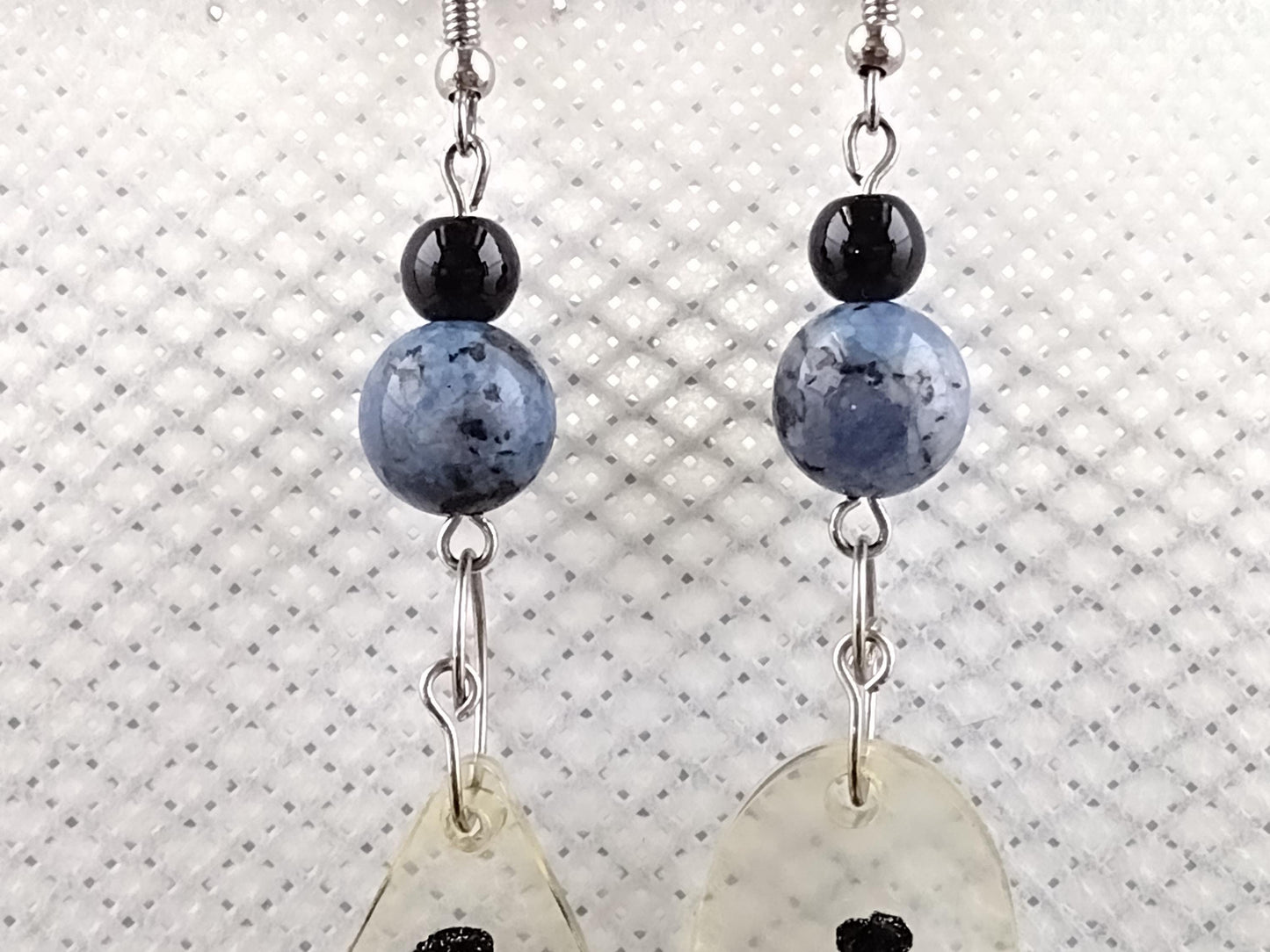 Long resin-encased bone earrings