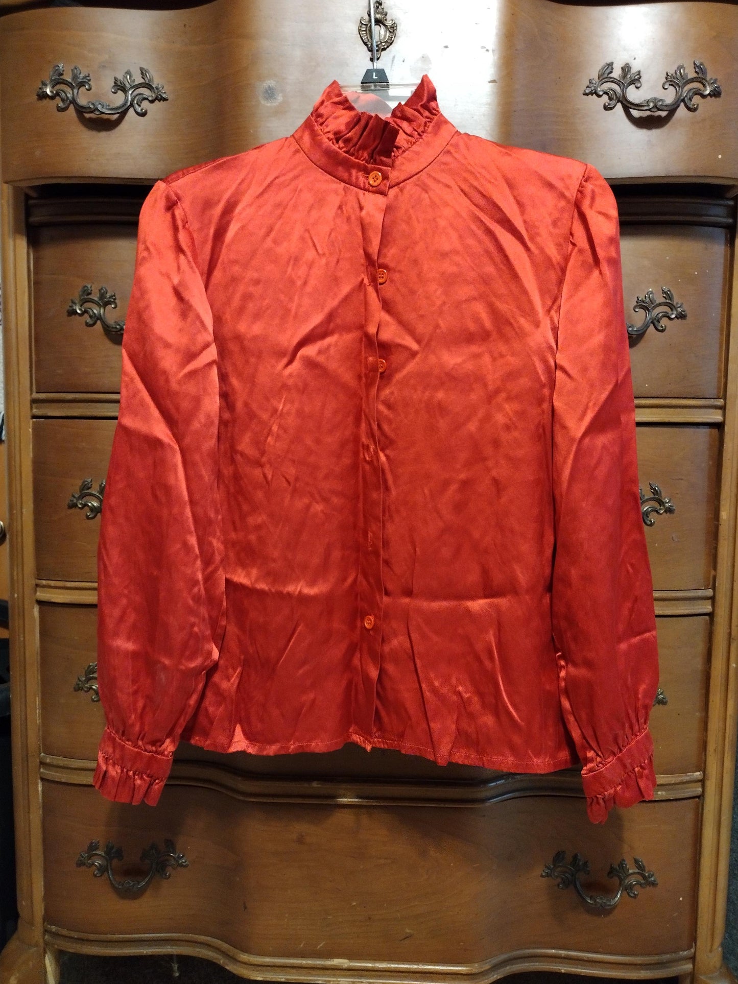 Vintage red silk button up blouse