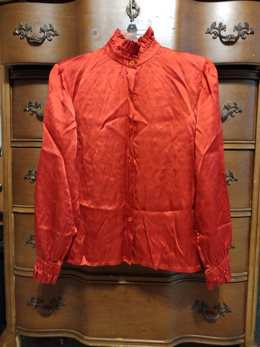 Vintage red silk button up blouse