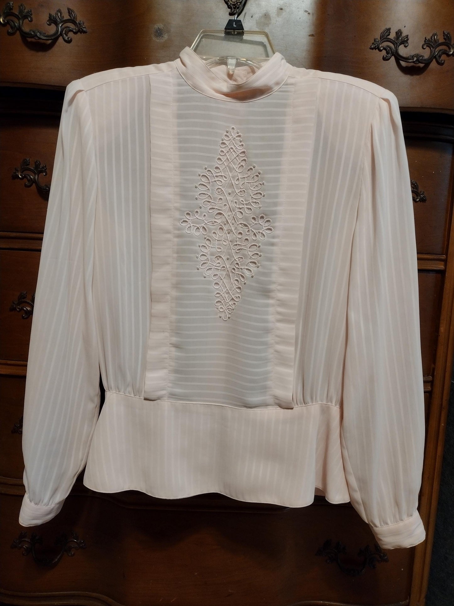 Vintage soft pink long sleeve blouse with beaded design