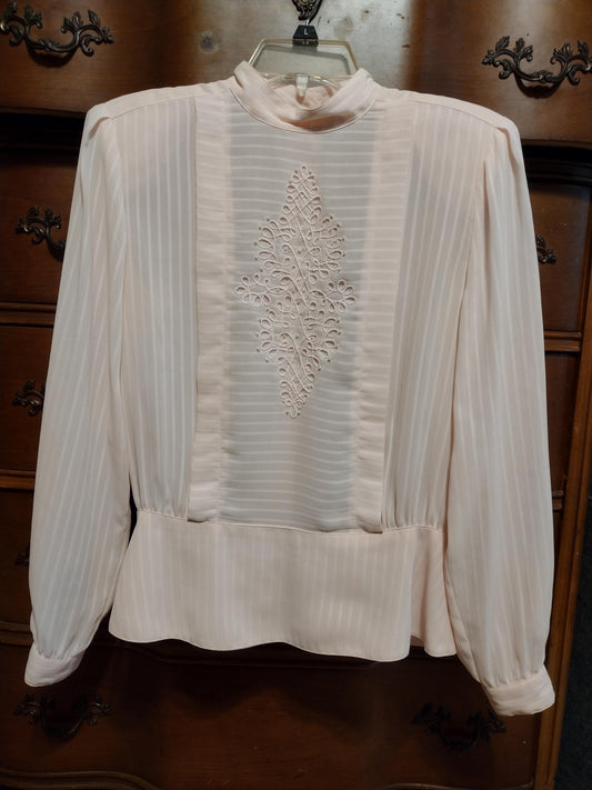 Vintage soft pink long sleeve blouse with beaded design