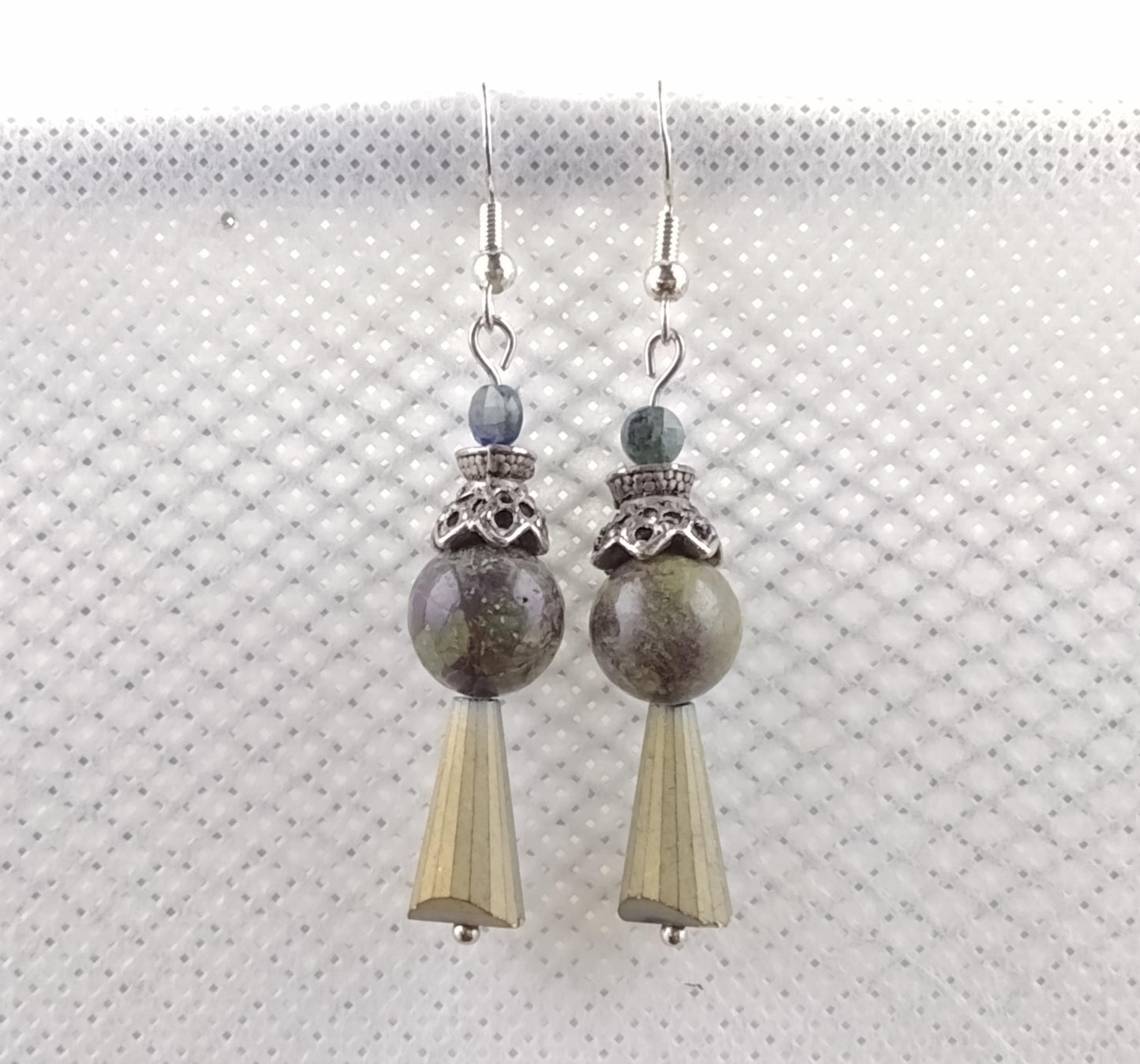 Dangle earrings with dragon's blood jasper beads, 925 sterling silver