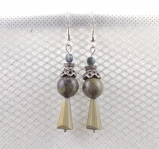Dangle earrings with dragon's blood jasper beads, 925 sterling silver