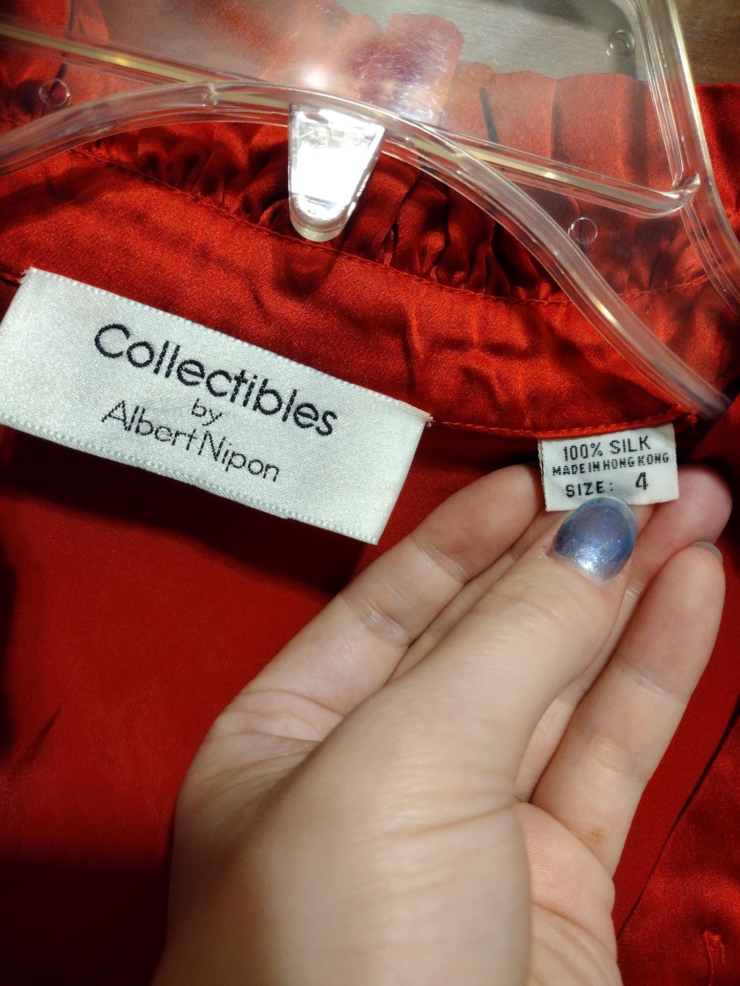 Vintage red silk button up blouse