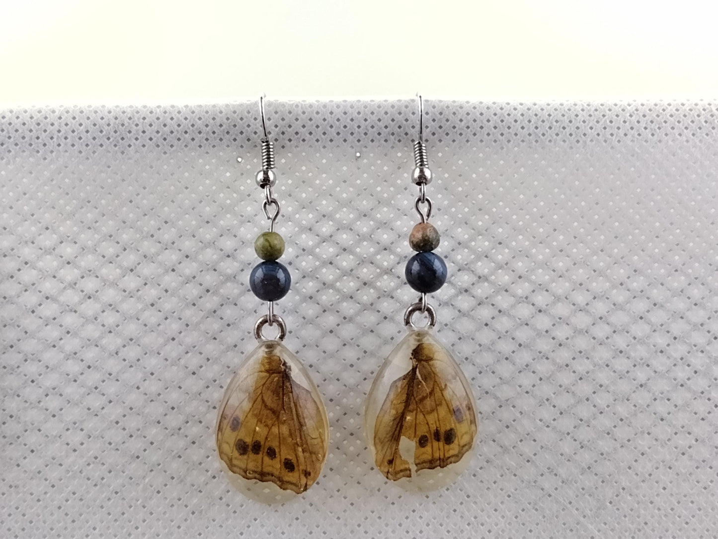 Long butterfly wing resin earrings