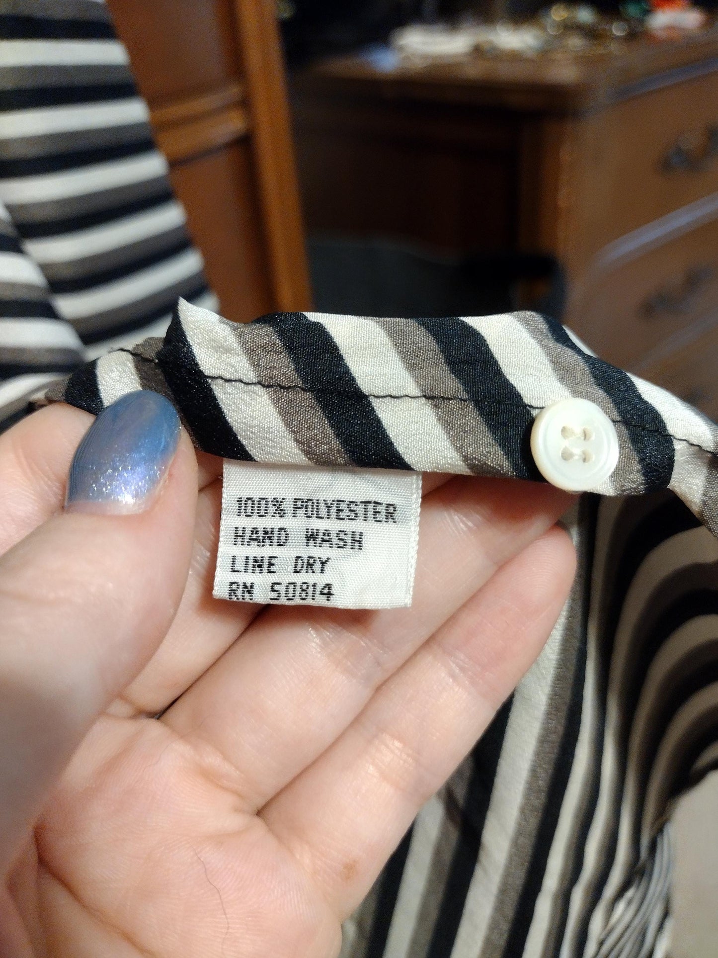 Vintage striped long sleeve blouse with cravat/ruffle