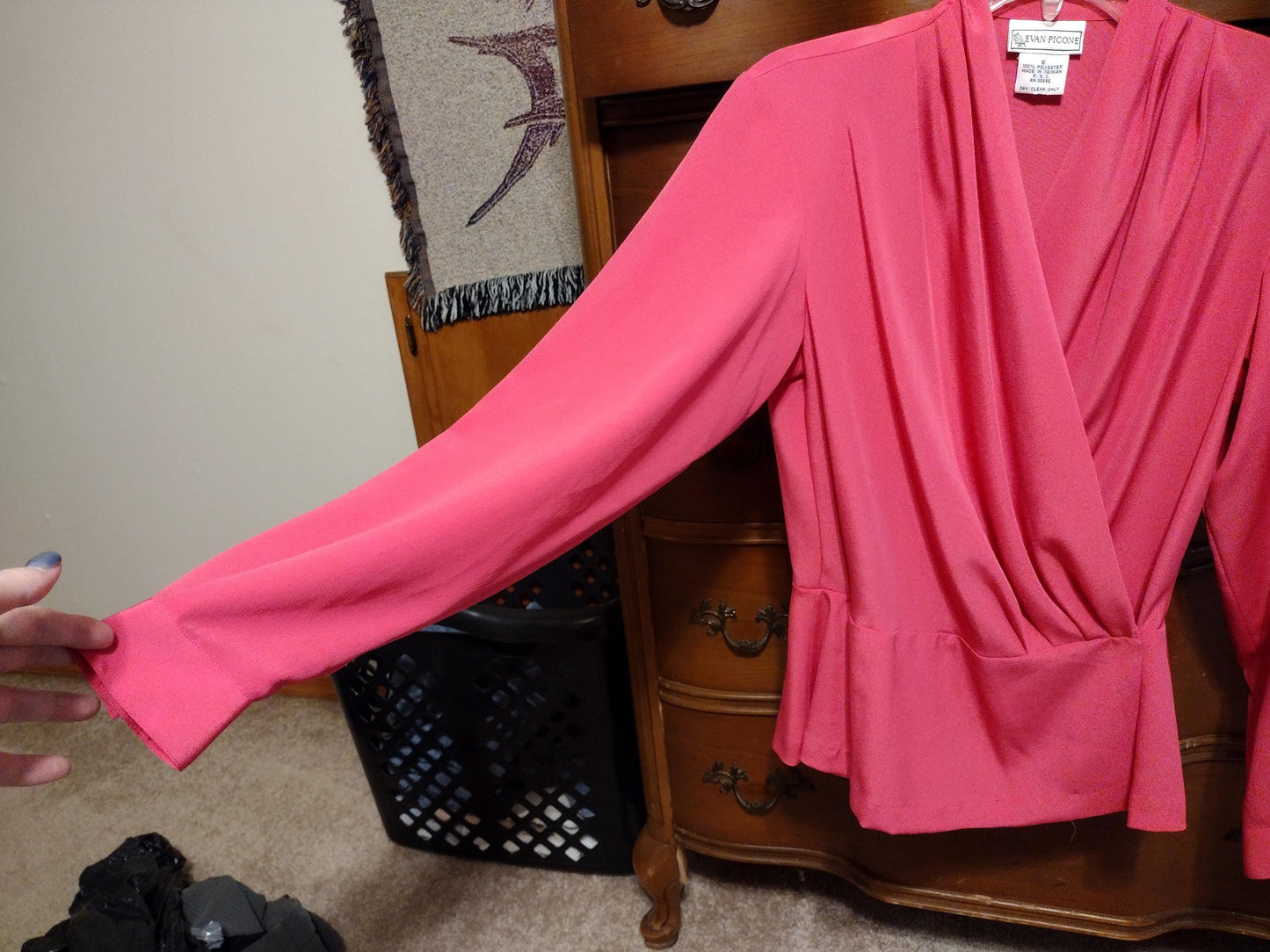 Vintage bright pink long sleeve wrap blouse