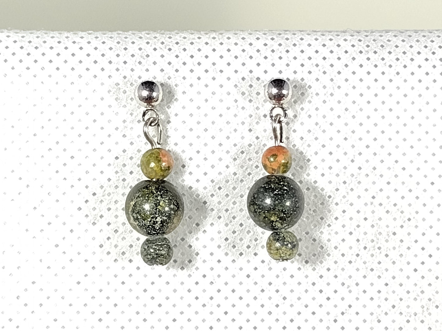 Dangle earrings with unakite and Russian jade stones