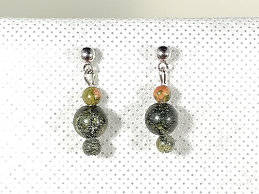 Dangle earrings with unakite and Russian jade stones
