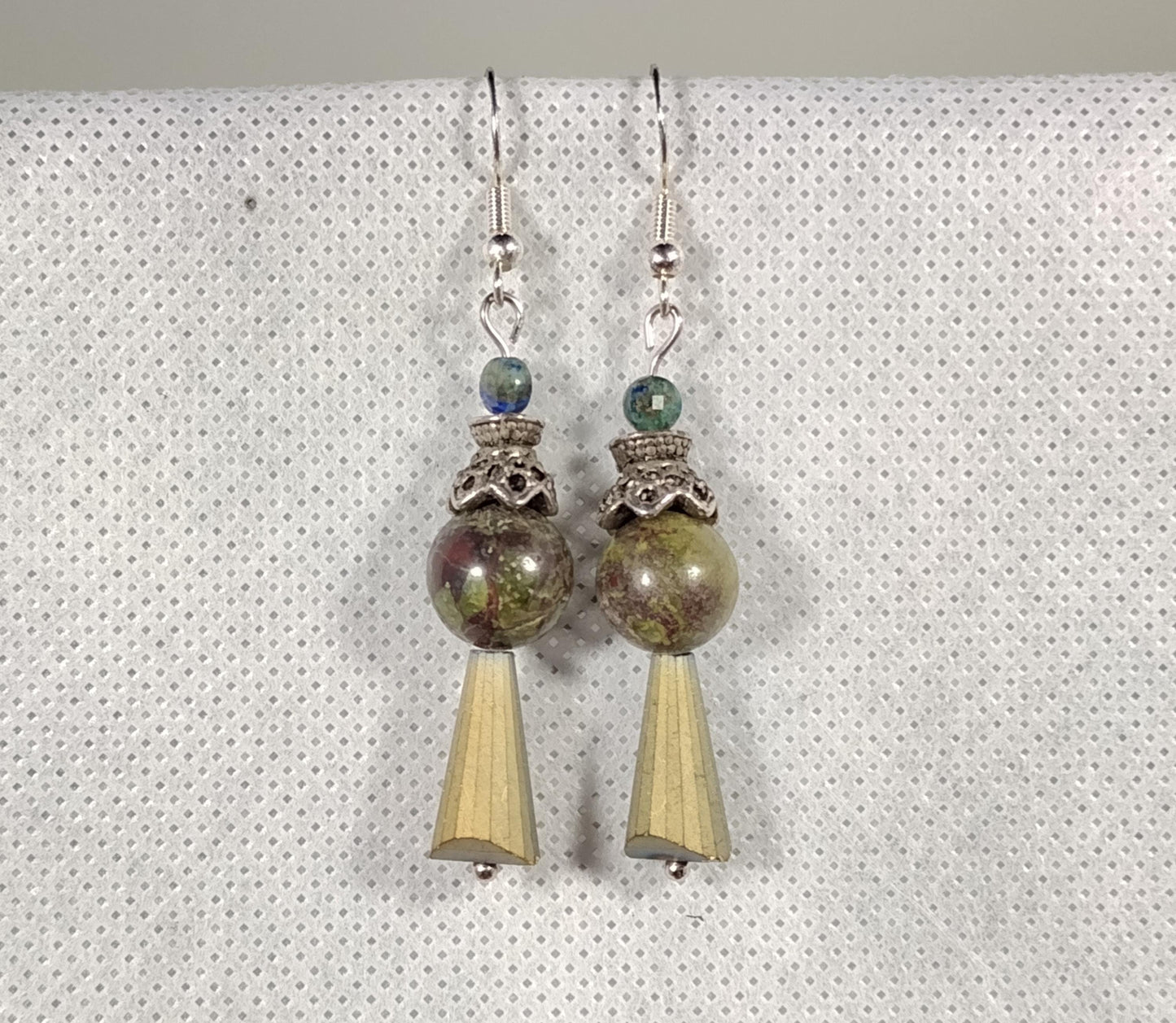 Dangle earrings with dragon's blood jasper beads, 925 sterling silver