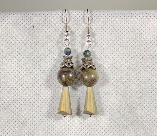 Dangle earrings with dragon's blood jasper beads, 925 sterling silver
