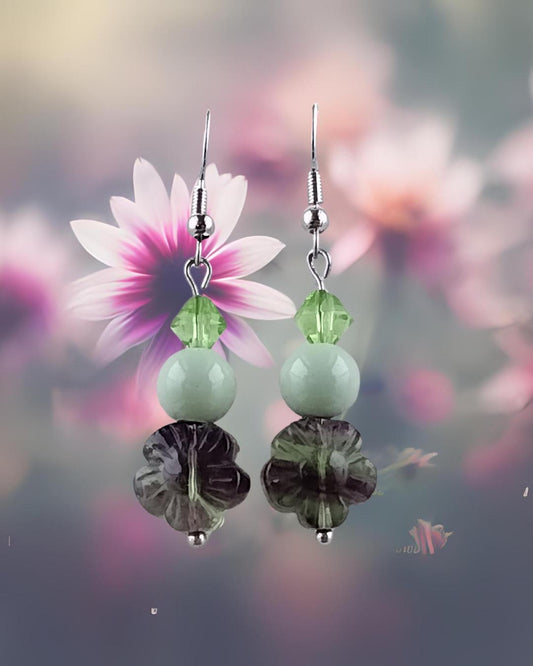 Green flower glass bead earrings