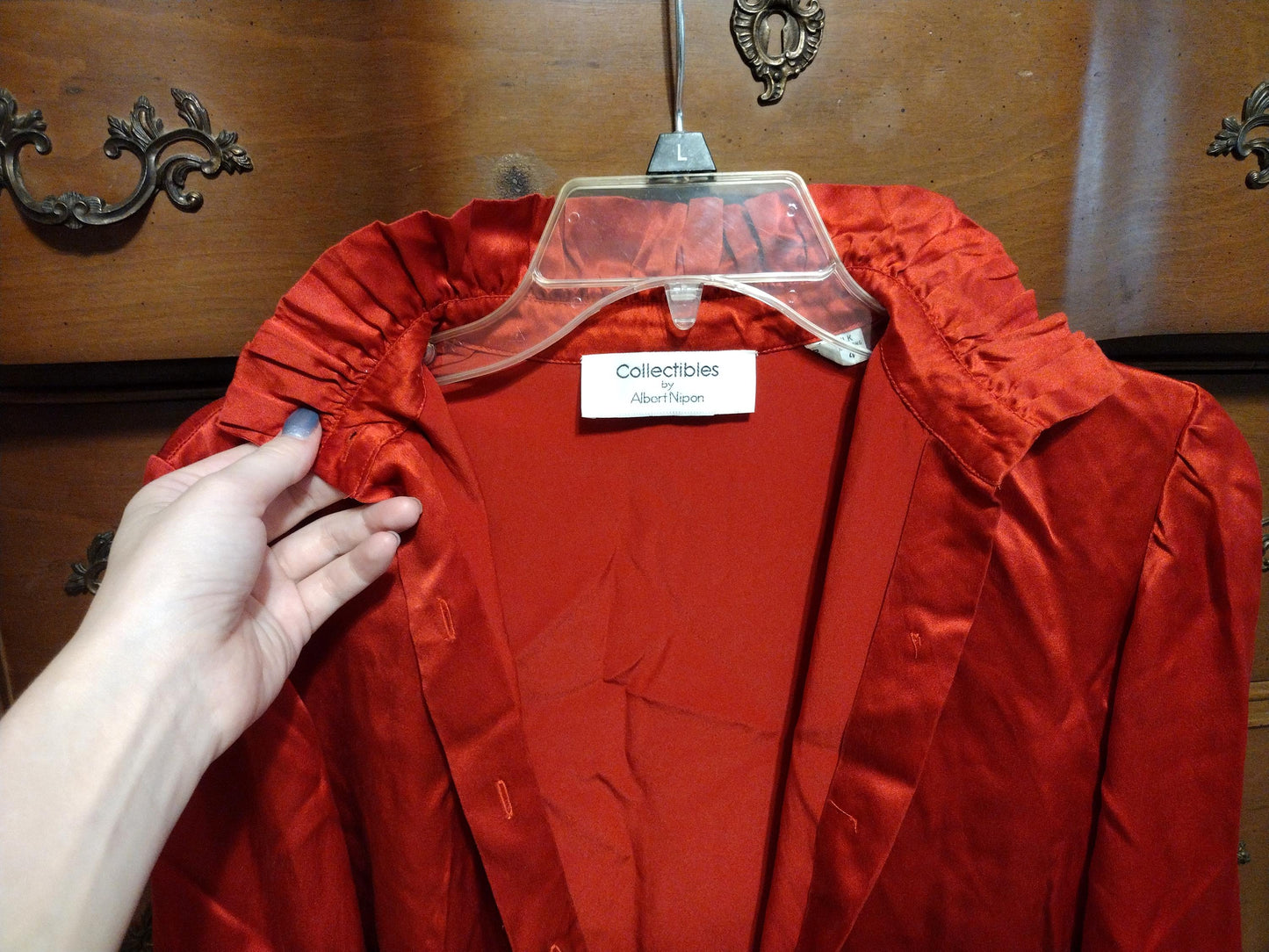 Vintage red silk button up blouse