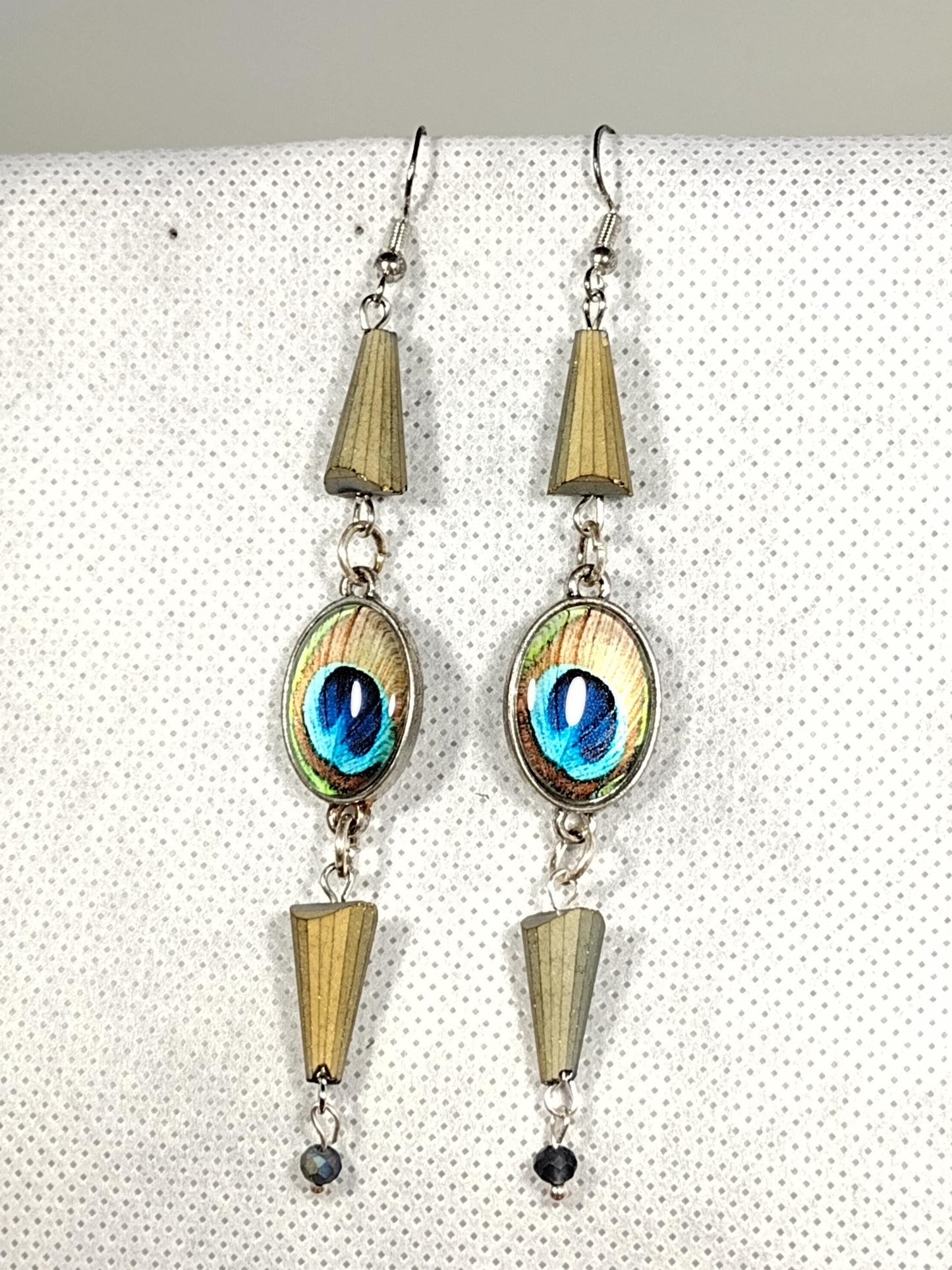 Long peacock eye dangle earrings 925 sterling silver