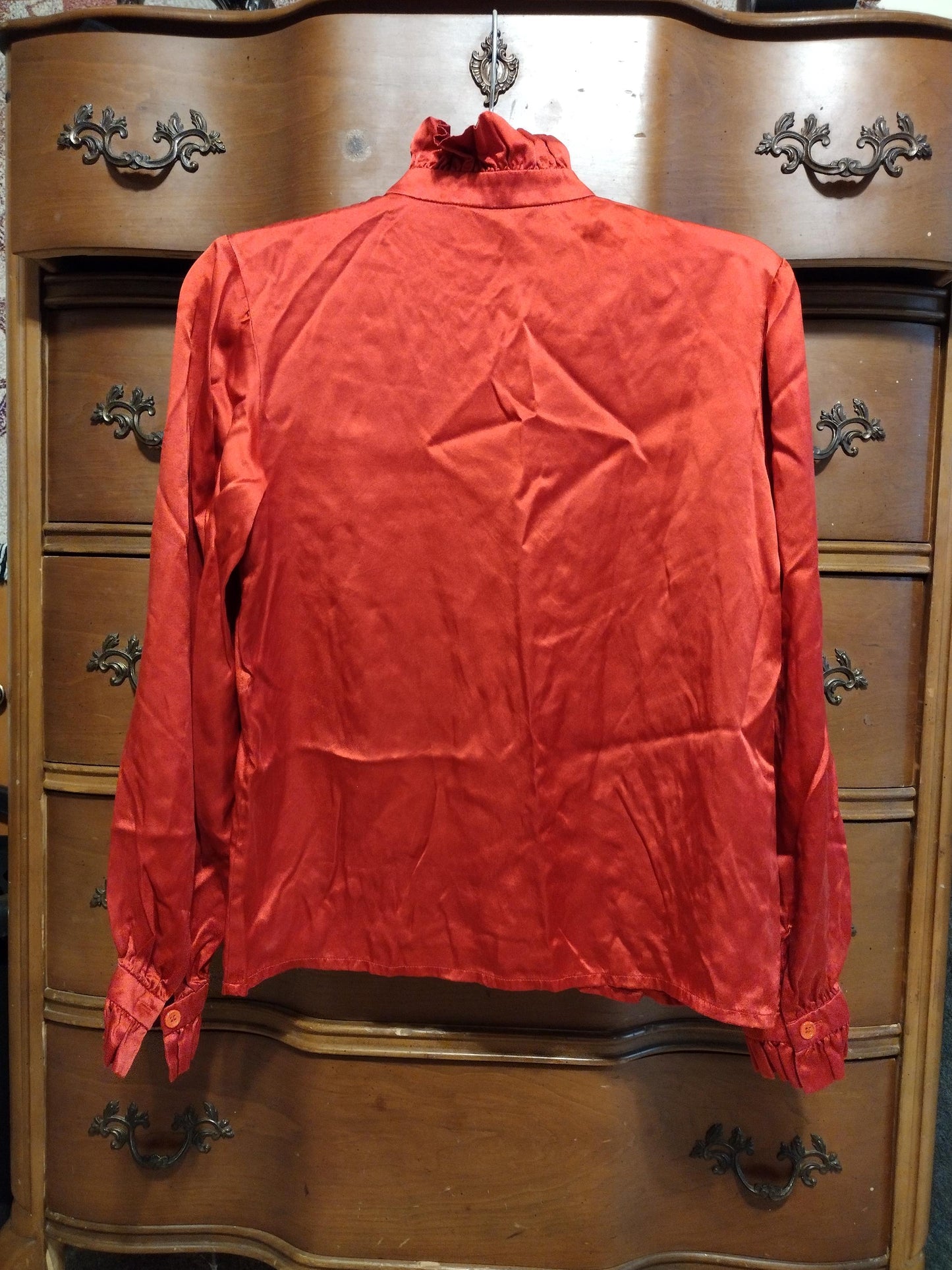 Vintage red silk button up blouse