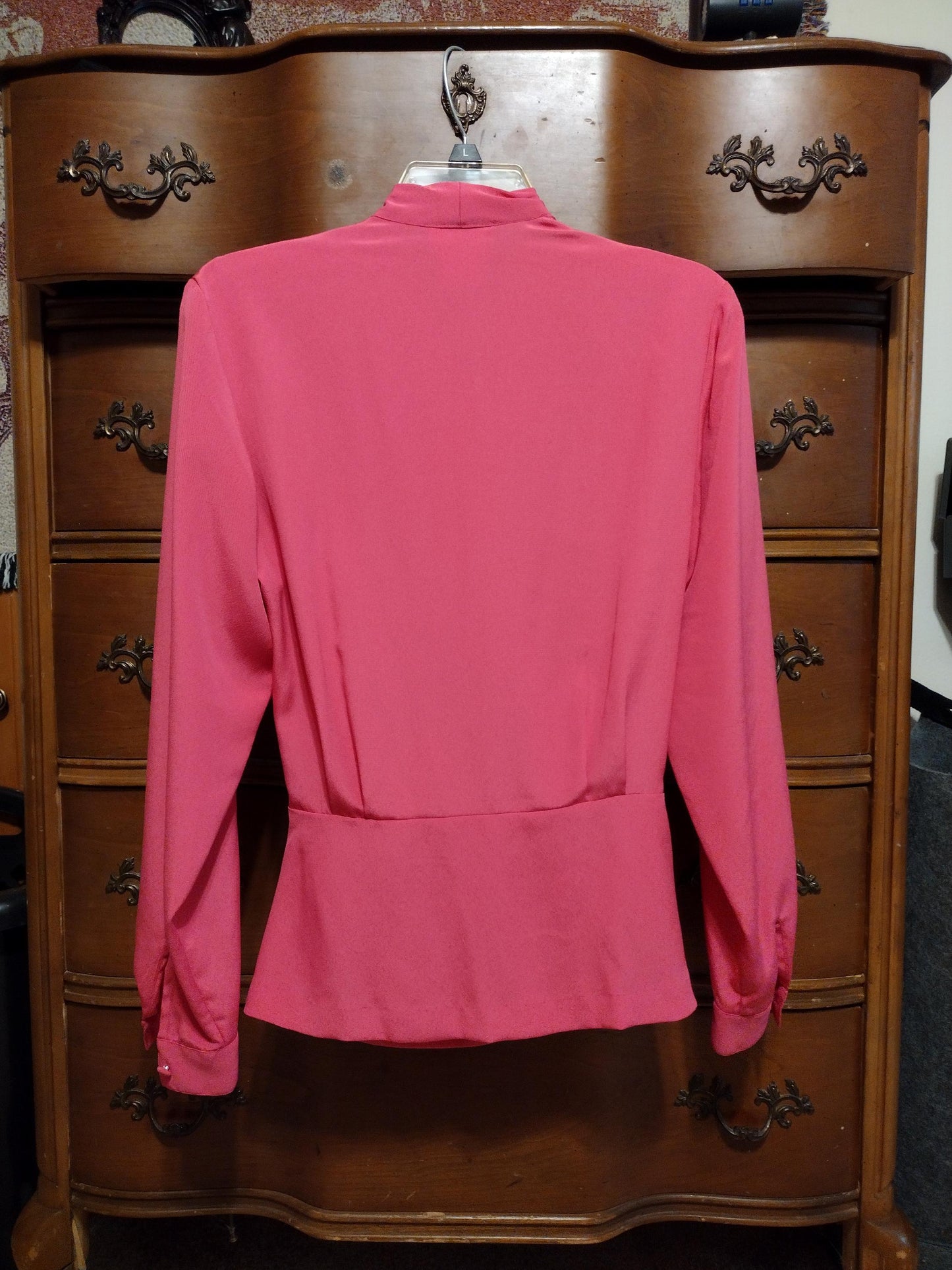 Vintage bright pink long sleeve wrap blouse