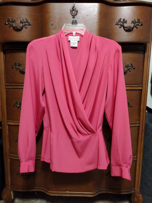 Vintage bright pink long sleeve wrap blouse