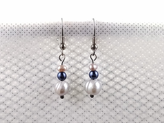 Freshwater pearl dangle earrings, sterling silver (925) ear hooks