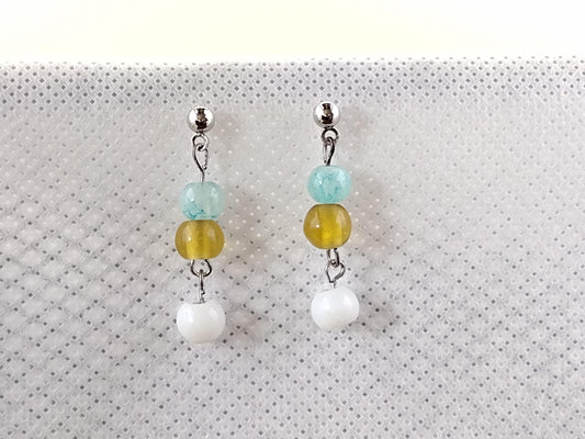 Blue, yellow, and white glass bead earrings