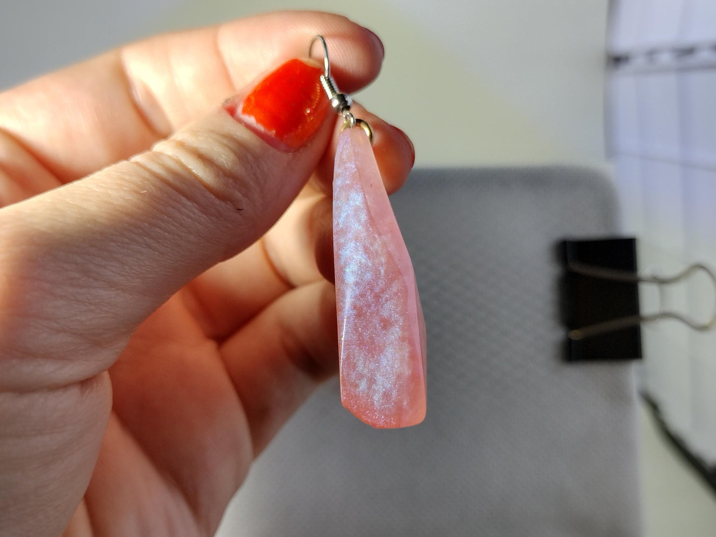 Shimmery pink resin crystal earrings