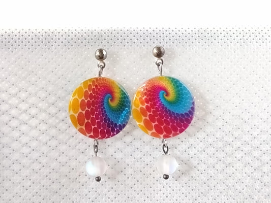 Tie-dye glass bead earrings