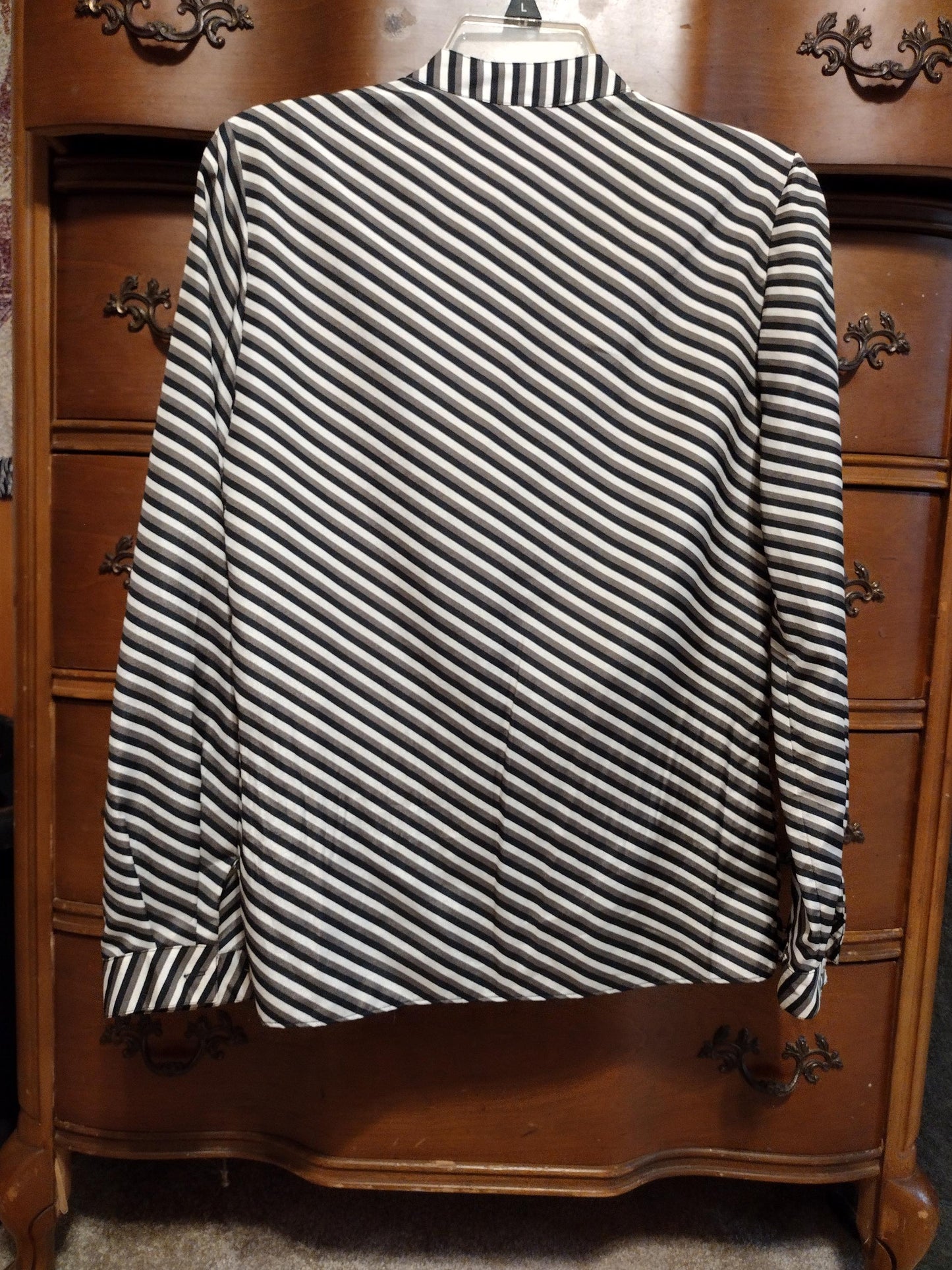 Vintage striped long sleeve blouse with cravat/ruffle
