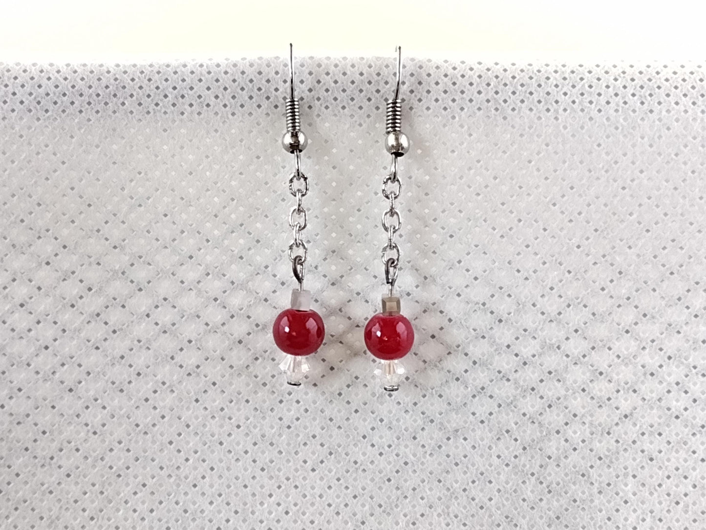 Red glass bead earrings